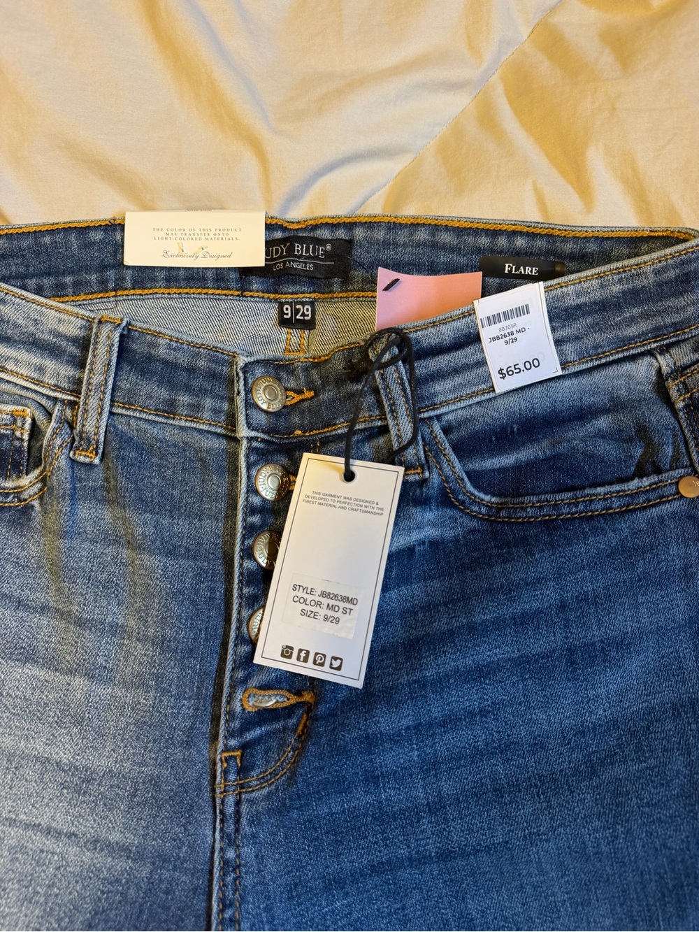 Judy Blue Medium Blue Distressed Flare Jeans - Picture 3 of 4